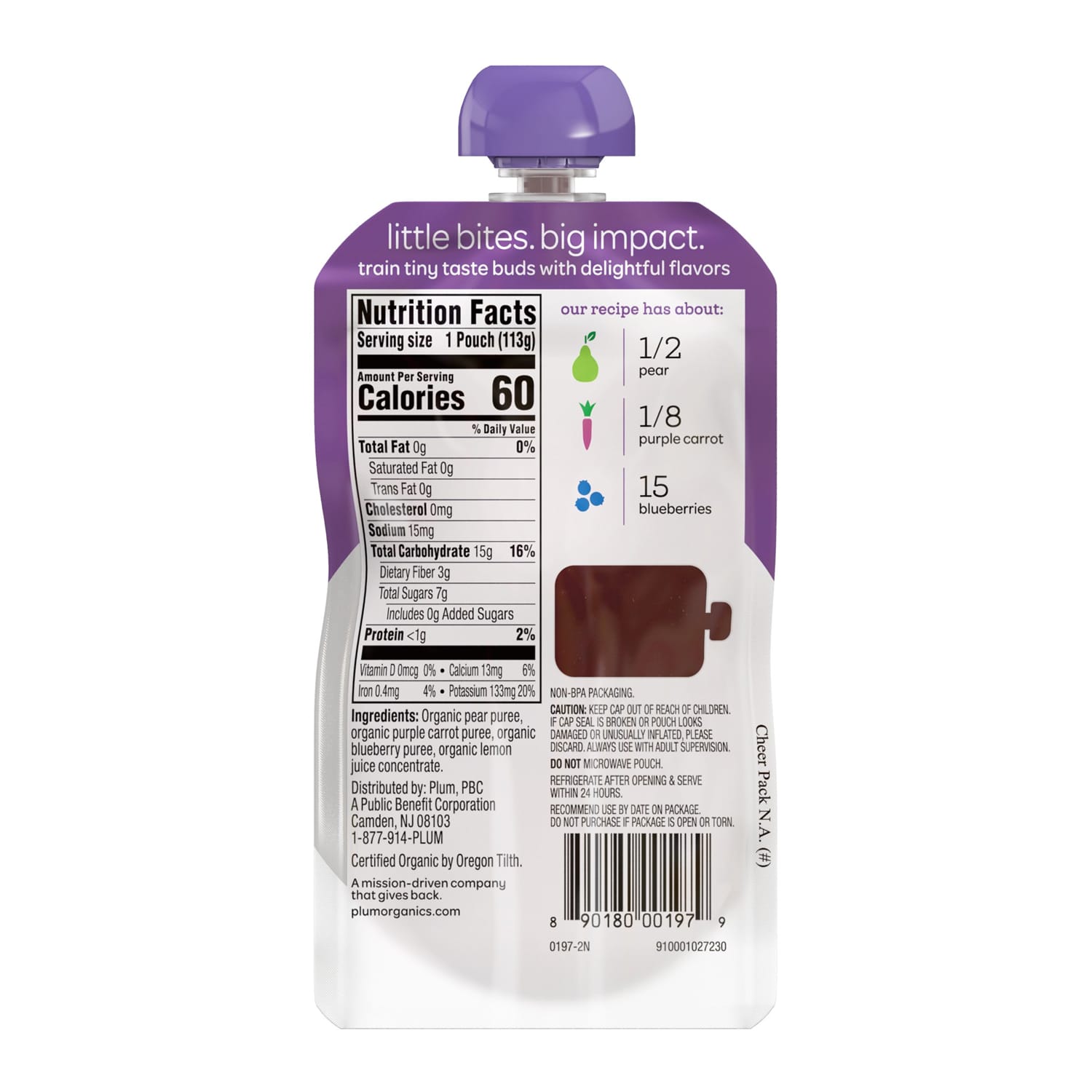 Plum Organics Stage 2 Organic Baby Food Pouch- Pear, Purple Carrot, Blueberry - 4 oz - Image 2